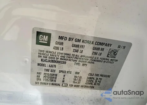 2019 Buick Encore Preferred z USA, uszkodzony, nr VIN KL4CJASB0KB903359